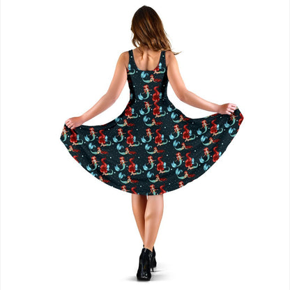 Mermaid Girl Themed Design Print Sleeveless Dress