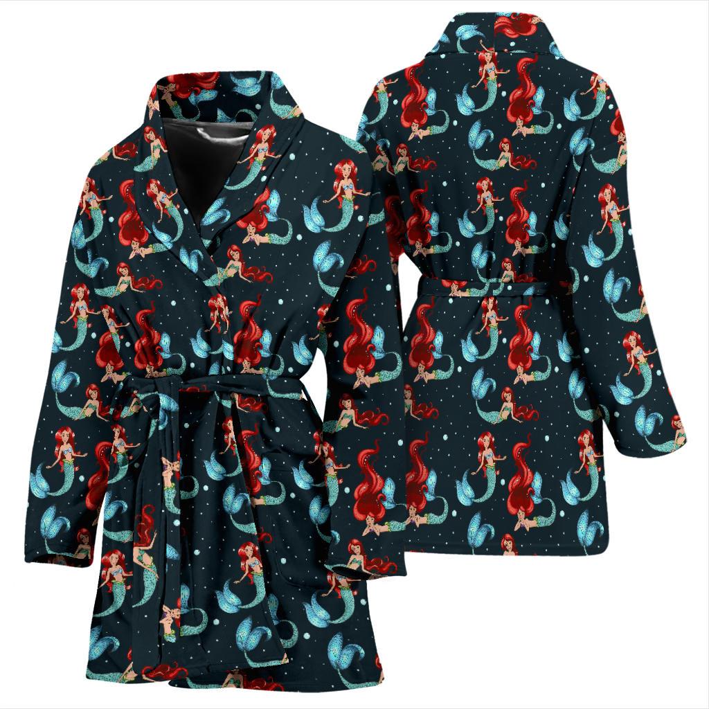 Mermaid Girl Themed Design Print Women Bath Robe-JTAMIGO.COM