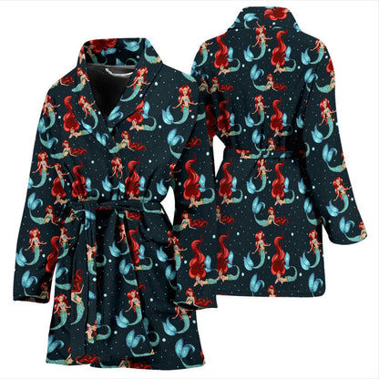 Mermaid Girl Themed Design Print Women Bath Robe-JTAMIGO.COM