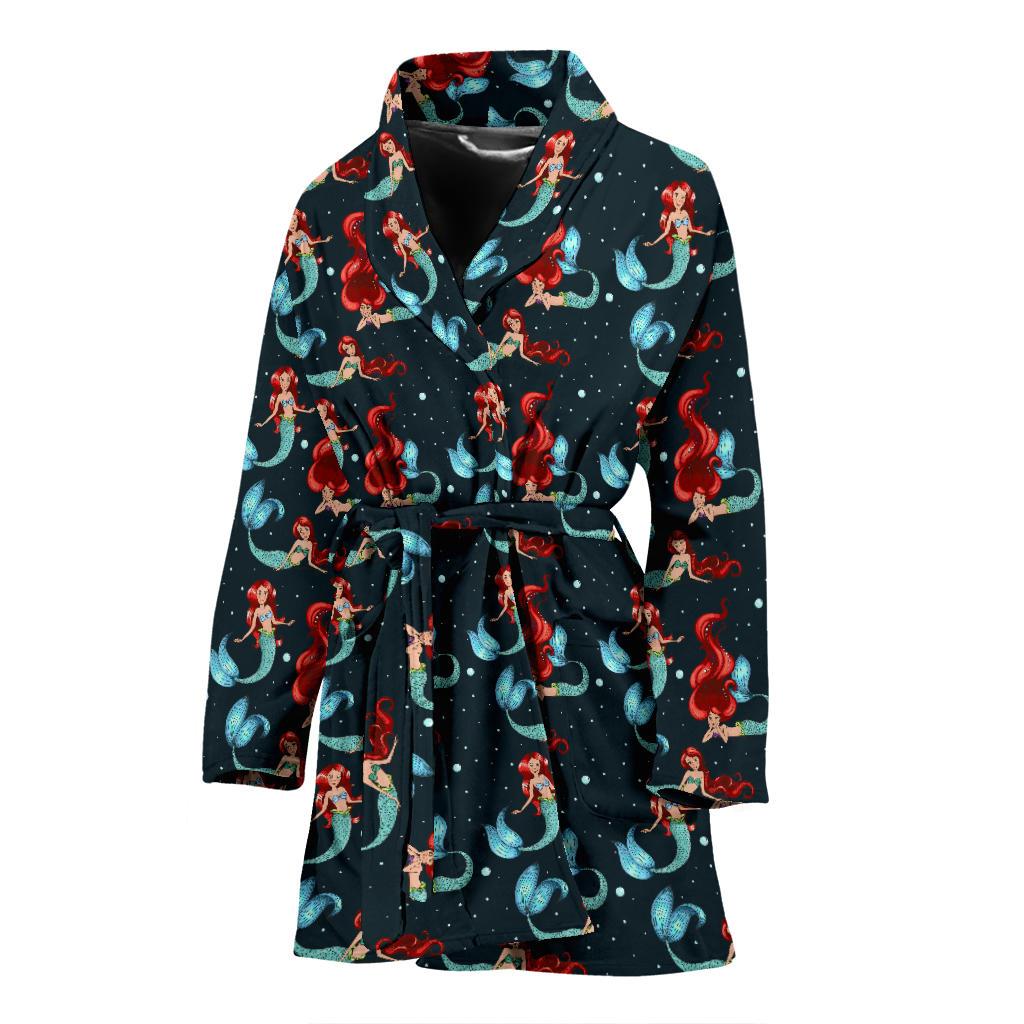 Mermaid Girl Themed Design Print Women Bath Robe-JTAMIGO.COM