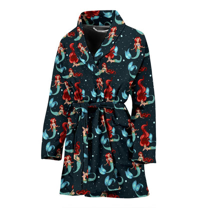 Mermaid Girl Themed Design Print Women Bath Robe-JTAMIGO.COM
