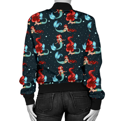 Mermaid Girl Themed Design Print Women Casual Bomber Jacket