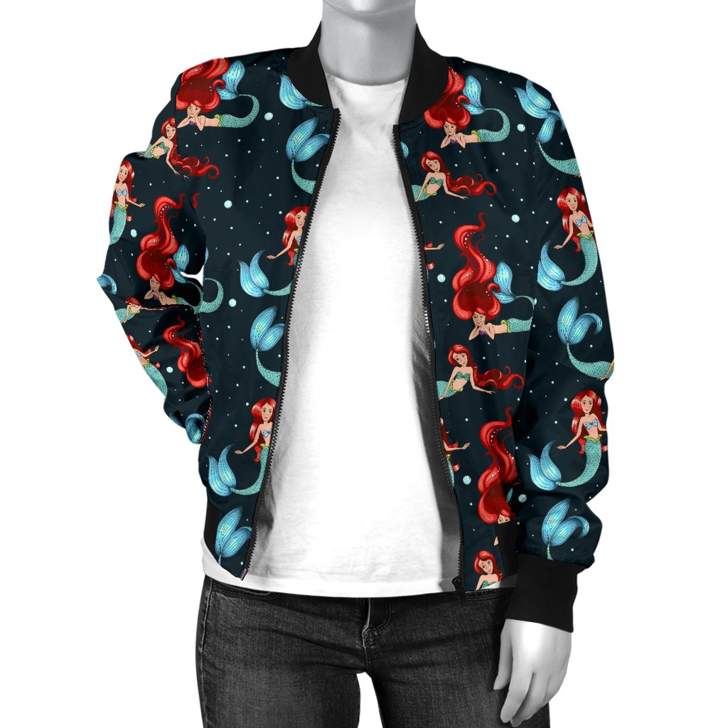 Mermaid Girl Themed Design Print Women Casual Bomber Jacket