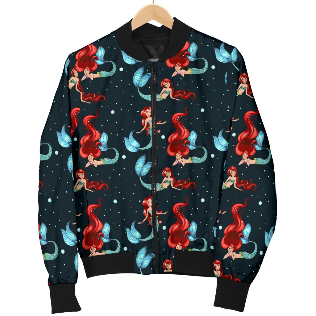 Mermaid Girl Themed Design Print Women Casual Bomber Jacket
