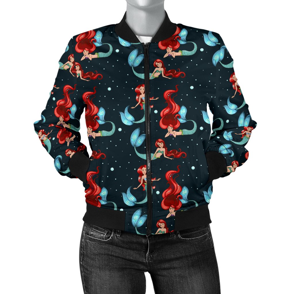 Mermaid Girl Themed Design Print Women Casual Bomber Jacket