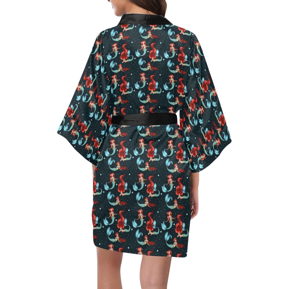 Mermaid Girl Themed Design Print Women Short Kimono Robe