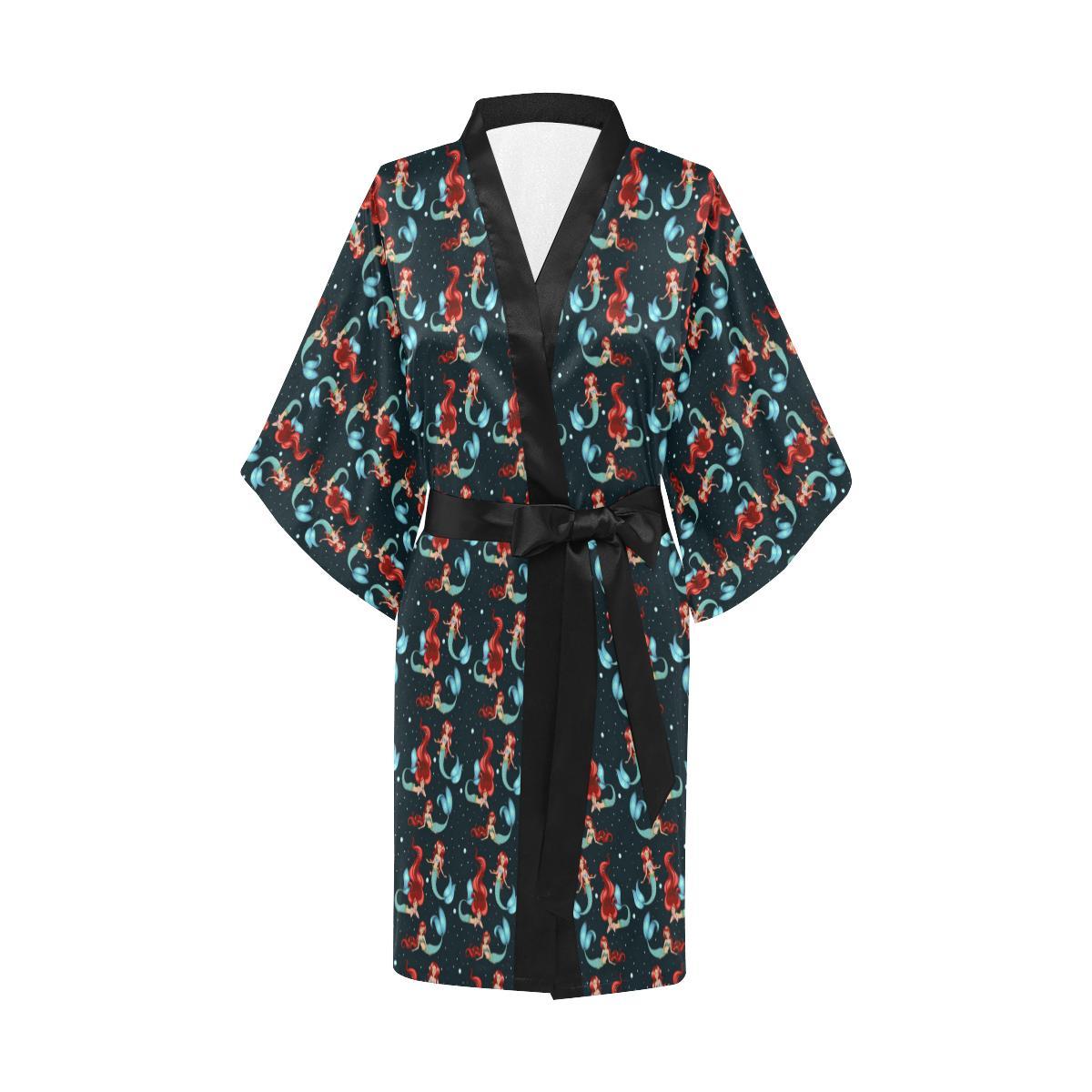 Mermaid Girl Themed Design Print Women Short Kimono Robe
