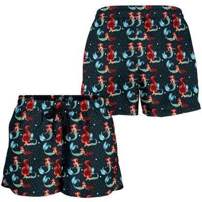 Mermaid Girl Themed Design Print Women Shorts-JTAMIGO.COM