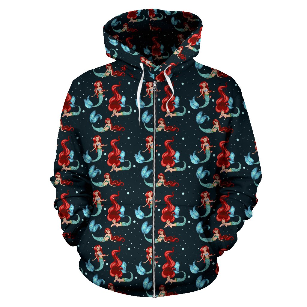 Mermaid Girl Themed Design Print Zip Up Hoodie