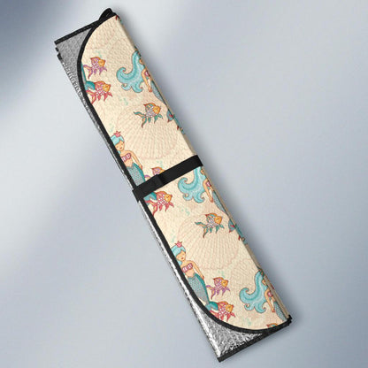 Mermaid Girl With Fish Design Print Car Sun Shade For Windshield