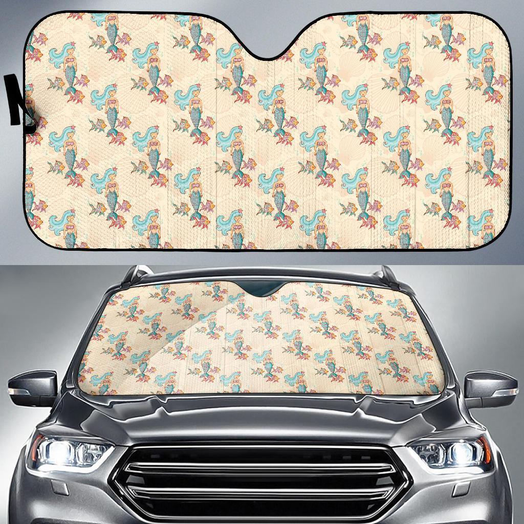 Mermaid Girl With Fish Design Print Car Sun Shade For Windshield