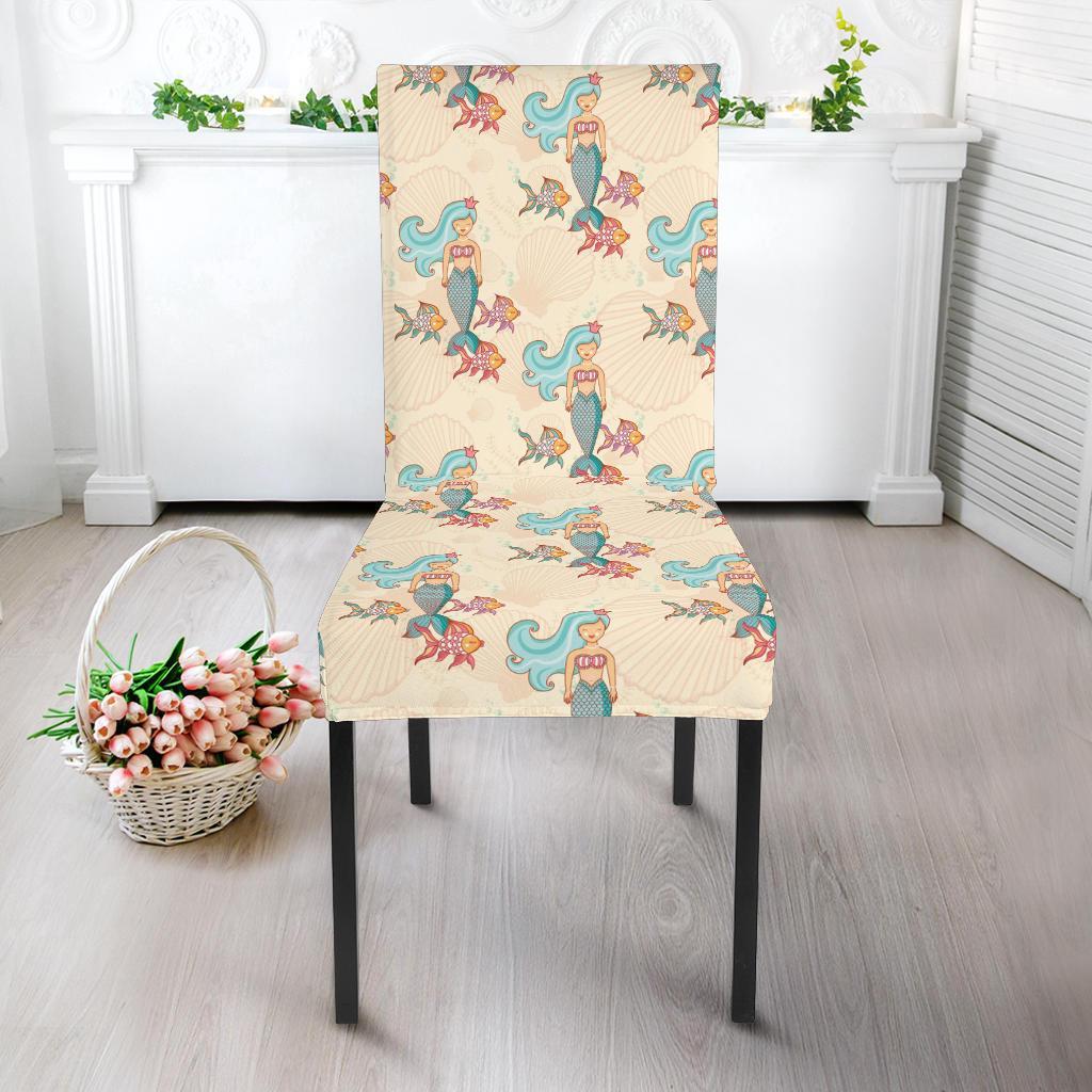 Mermaid Girl With Fish Design Print Dining Chair Slipcover-JTAMIGO.COM
