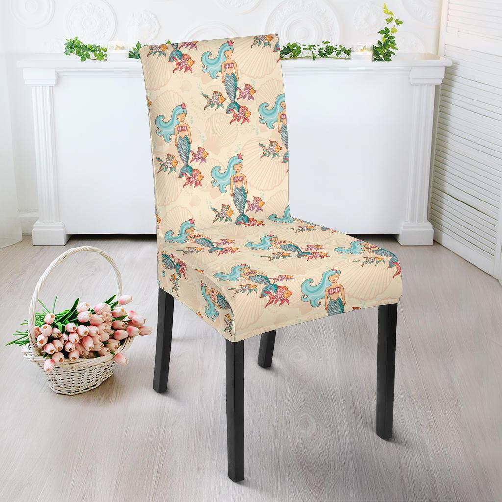 Mermaid Girl With Fish Design Print Dining Chair Slipcover-JTAMIGO.COM