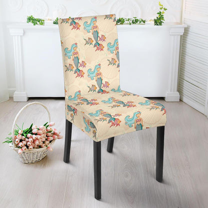 Mermaid Girl With Fish Design Print Dining Chair Slipcover-JTAMIGO.COM