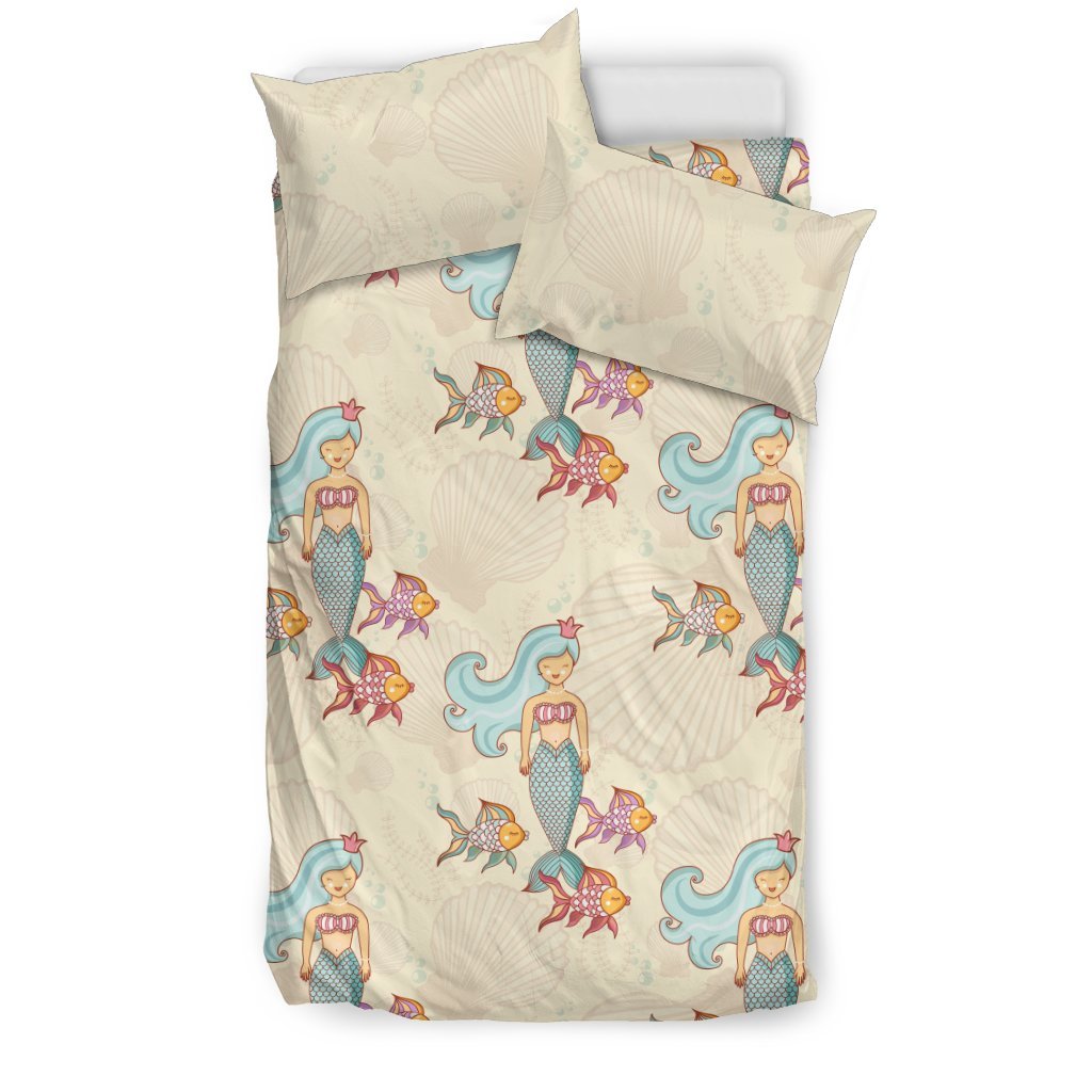 Mermaid Girl With Fish Design Print Duvet Cover Bedding Set