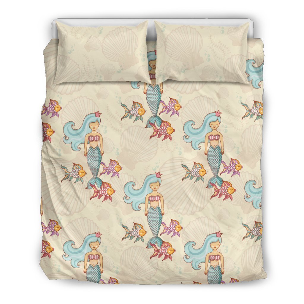 Mermaid Girl With Fish Design Print Duvet Cover Bedding Set