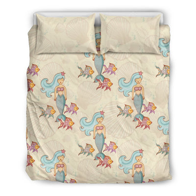 Mermaid Girl With Fish Design Print Duvet Cover Bedding Set