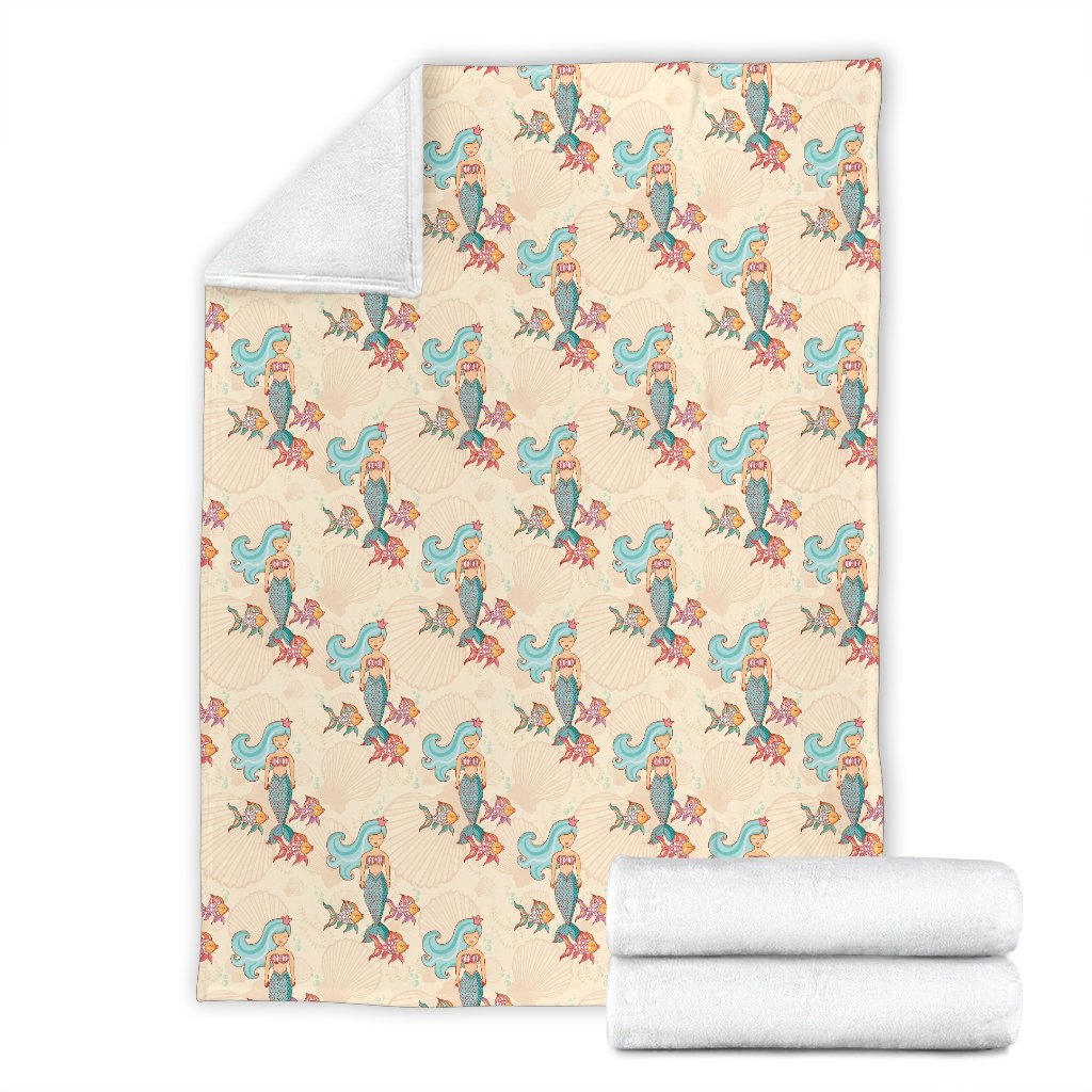 Mermaid Girl With Fish Design Print Fleece Blanket