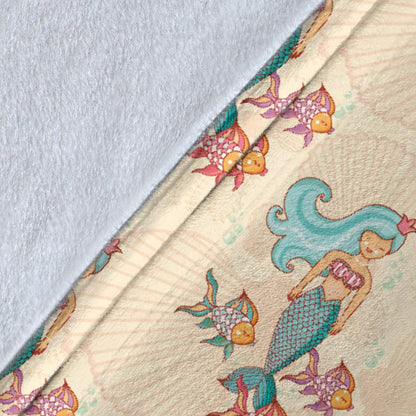 Mermaid Girl With Fish Design Print Fleece Blanket