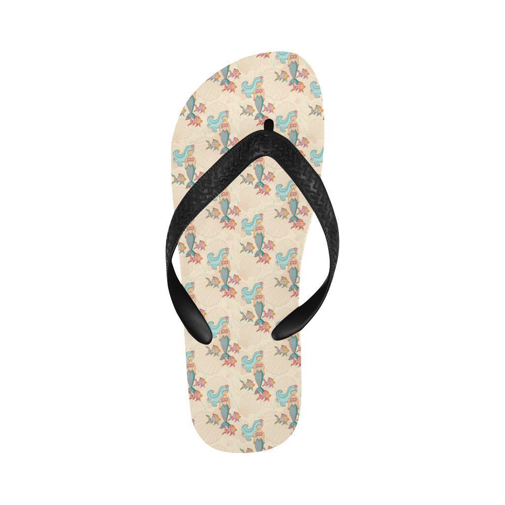 Mermaid Girl With Fish Design Print Flip Flops-JTAMIGO.COM