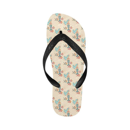 Mermaid Girl With Fish Design Print Flip Flops-JTAMIGO.COM