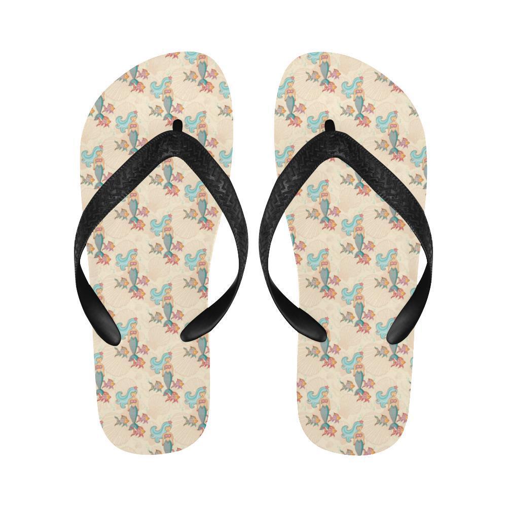 Mermaid Girl With Fish Design Print Flip Flops-JTAMIGO.COM