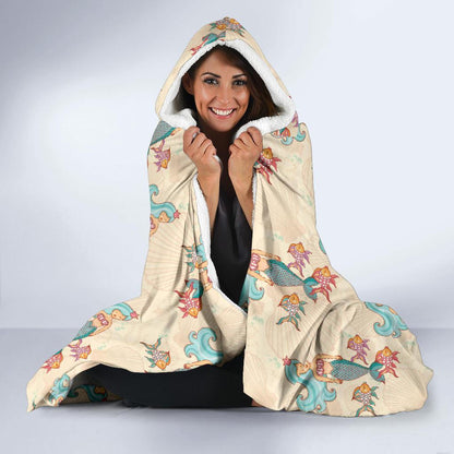 Mermaid Girl With Fish Design Print Hooded Blanket-JTAMIGO.COM