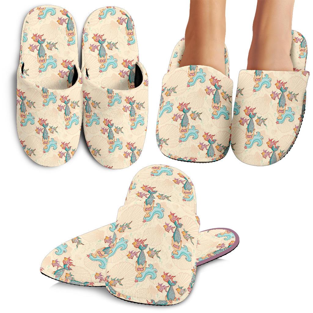 Mermaid Girl With Fish Design Print House Slippers
