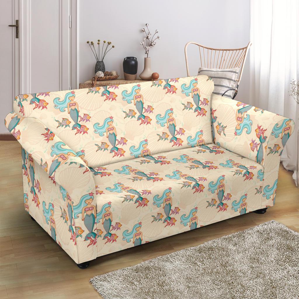 Mermaid Girl With Fish Design Print Loveseat Slipcover-JTAMIGO.COM