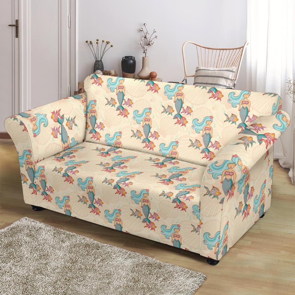Mermaid Girl With Fish Design Print Loveseat Slipcover-JTAMIGO.COM