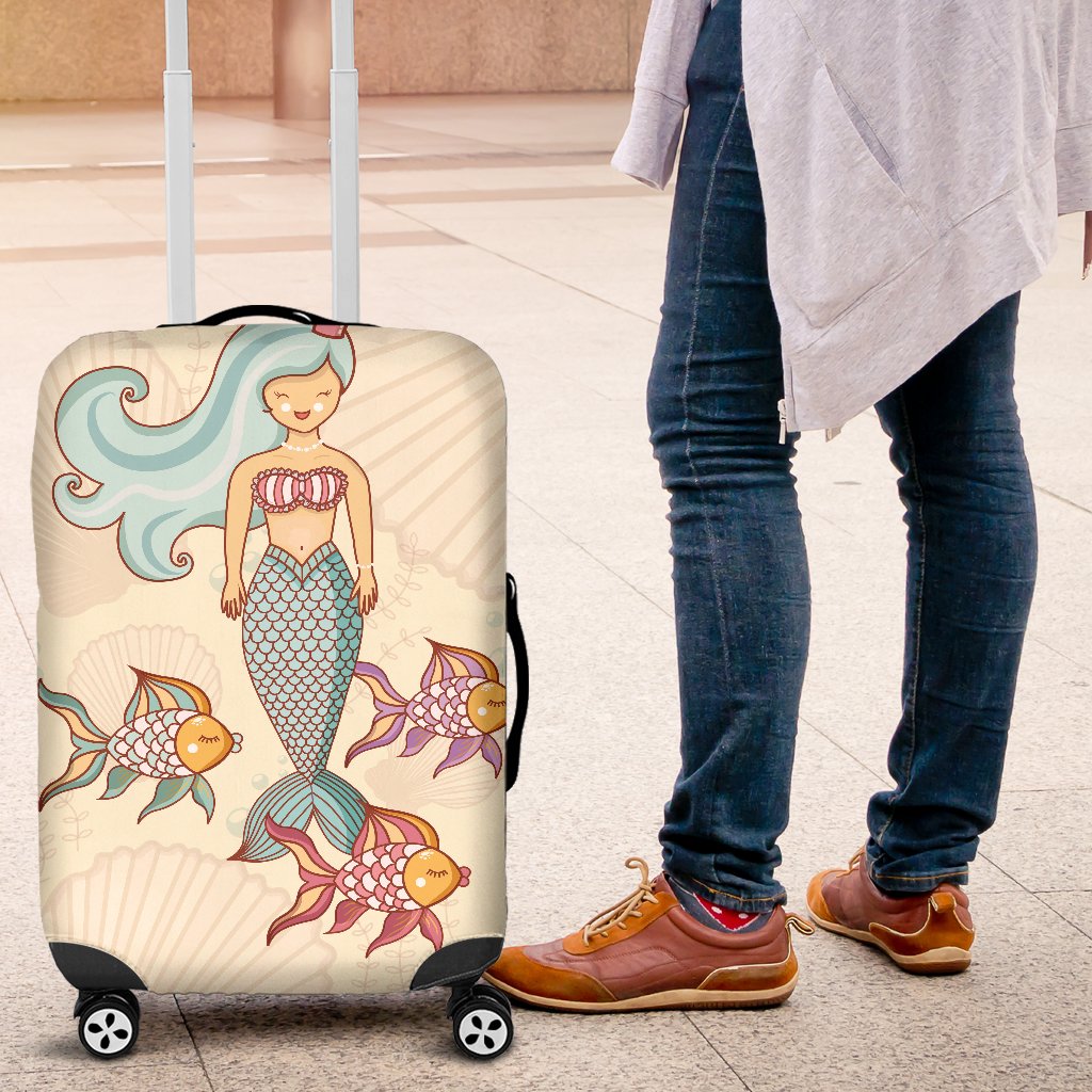 Mermaid Girl With Fish Design Print Luggage Cover Protector