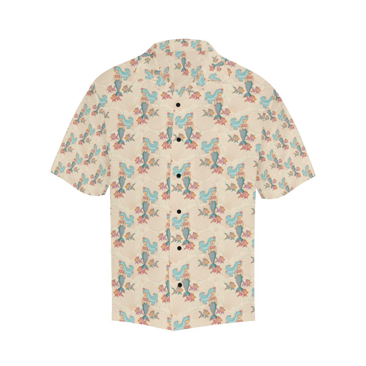 Mermaid Girl With Fish Design Print Men Aloha Hawaiian Shirt