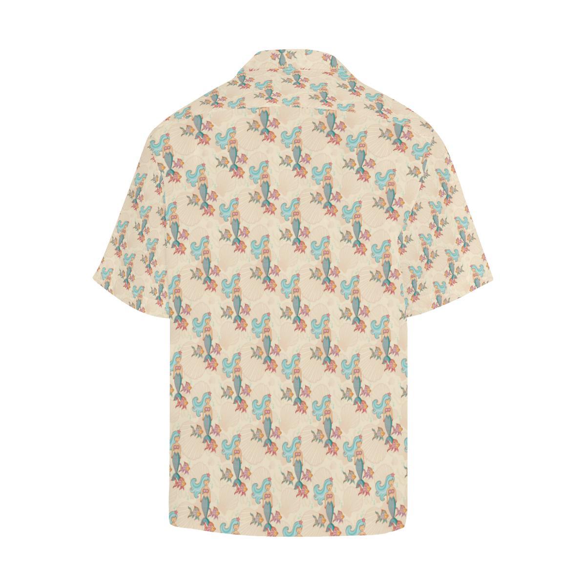 Mermaid Girl With Fish Design Print Men Aloha Hawaiian Shirt