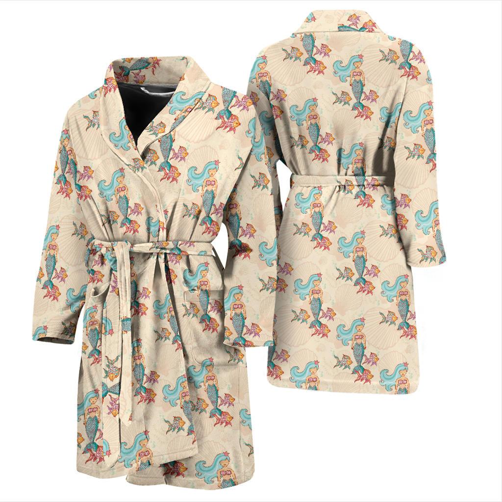 Mermaid Girl With Fish Design Print Men Bath Robe-JTAMIGO.COM