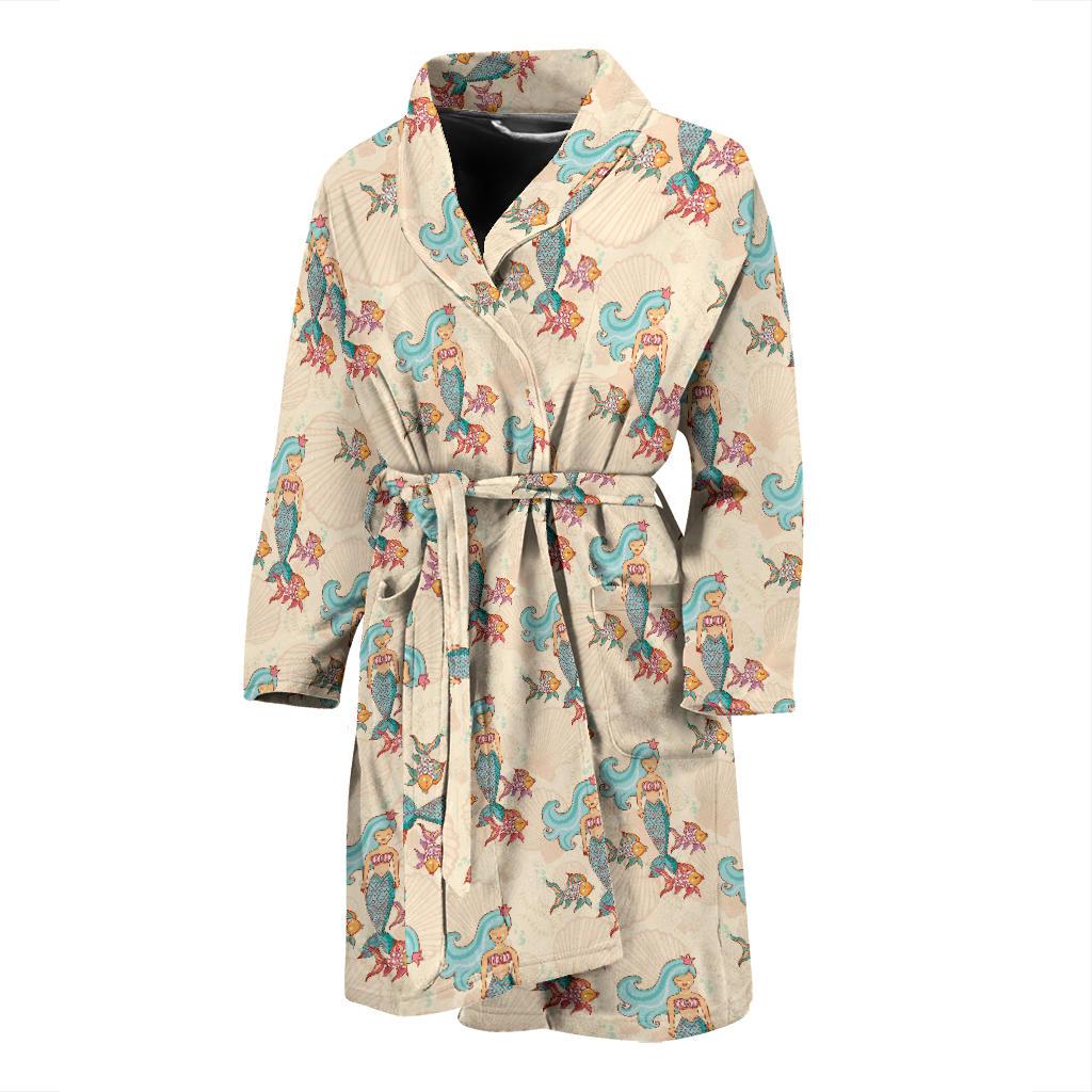 Mermaid Girl With Fish Design Print Men Bath Robe-JTAMIGO.COM