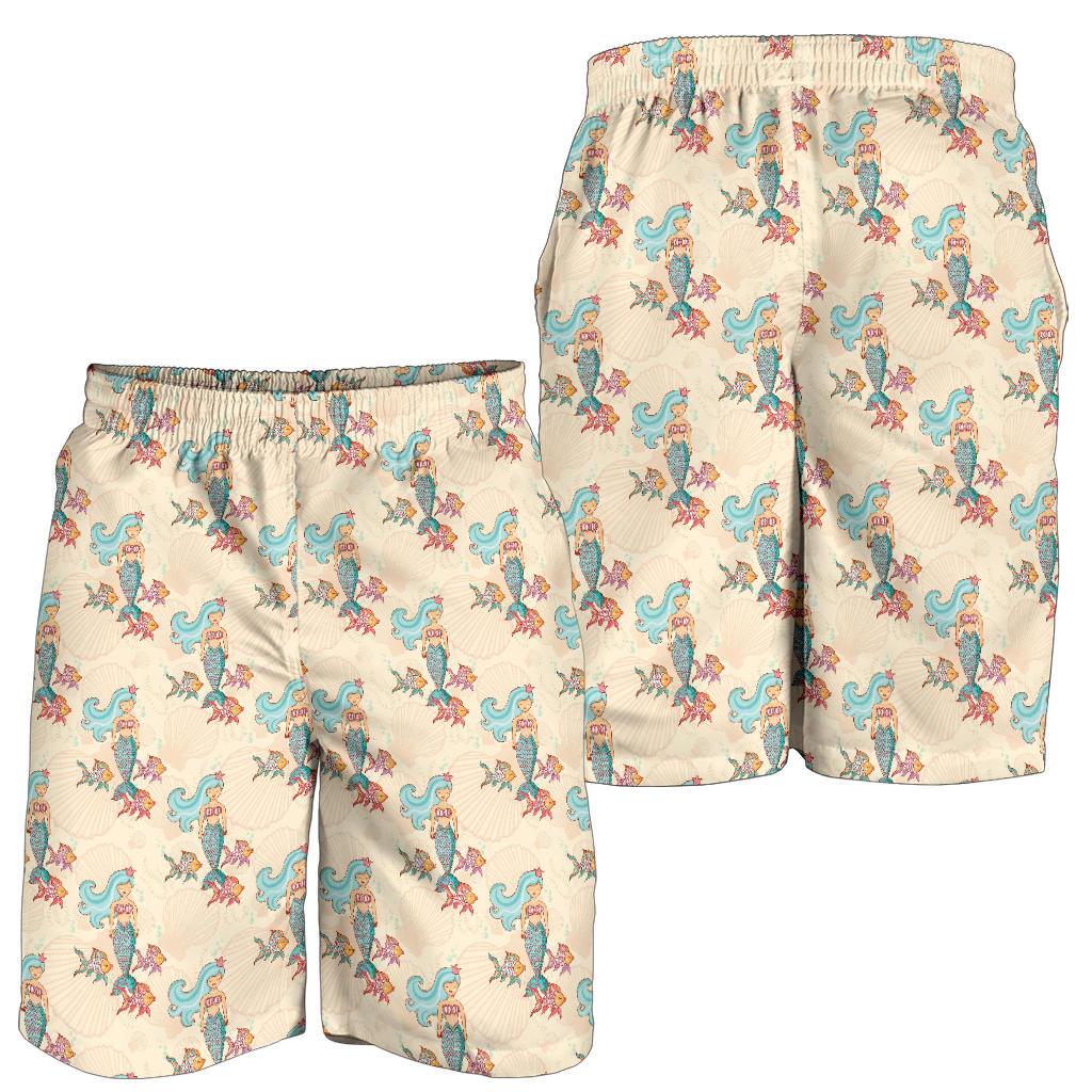 Mermaid Girl With Fish Design Print Mens Shorts-JTAMIGO.COM