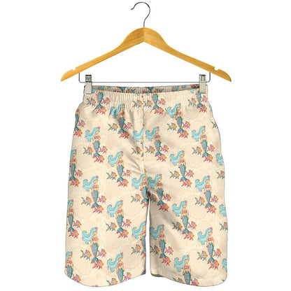 Mermaid Girl With Fish Design Print Mens Shorts-JTAMIGO.COM