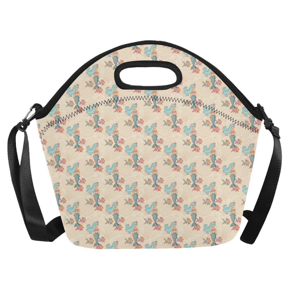 Mermaid Girl With Fish Design Print Neoprene Lunch Bag (Model 1669)(Large)-JTAMIGO.COM