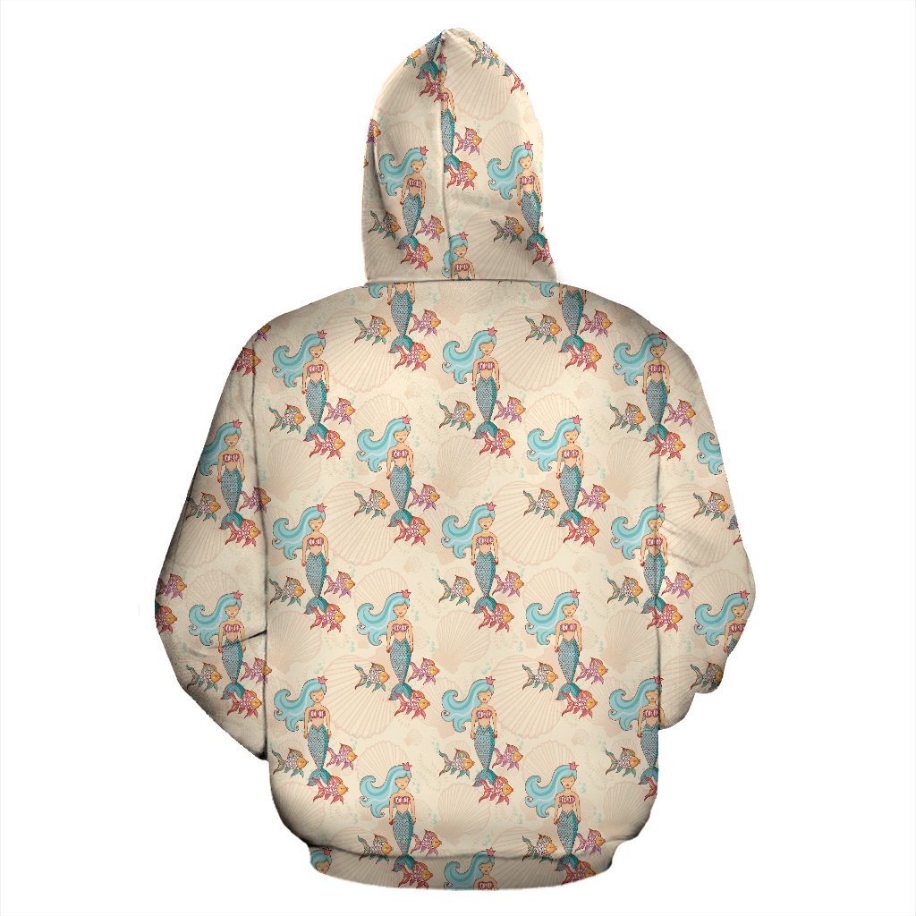 Mermaid Girl With Fish Design Print Pullover Hoodie