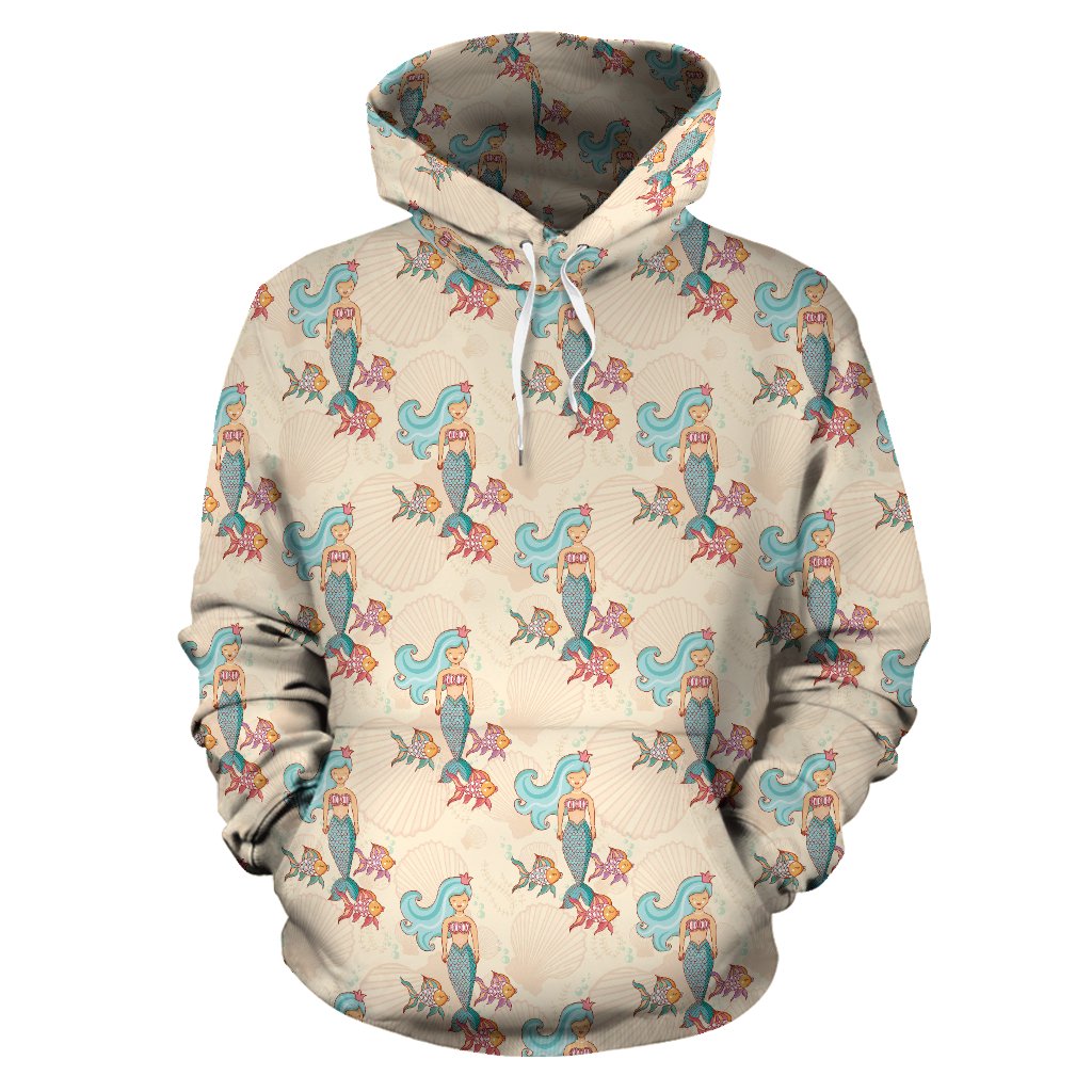 Mermaid Girl With Fish Design Print Pullover Hoodie