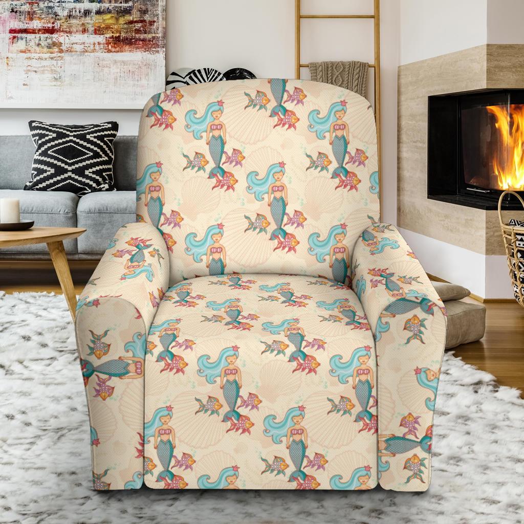 Mermaid Girl With Fish Design Print Single Sofa Slipcover -JTAMIGO.COM
