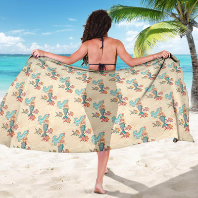 Mermaid Girl With Fish Design Print Sarong Pareo Wrap