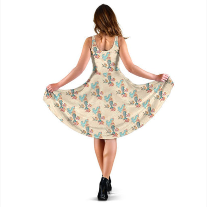 Mermaid Girl With Fish Design Print Sleeveless Dress
