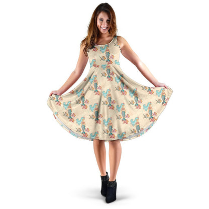 Mermaid Girl With Fish Design Print Sleeveless Dress
