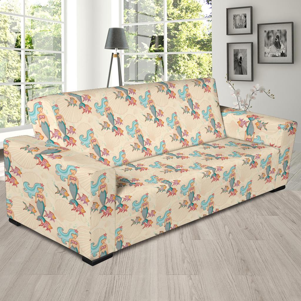 Mermaid Girl With Fish Design Print Sofa Slipcover-JTAMIGO.COM