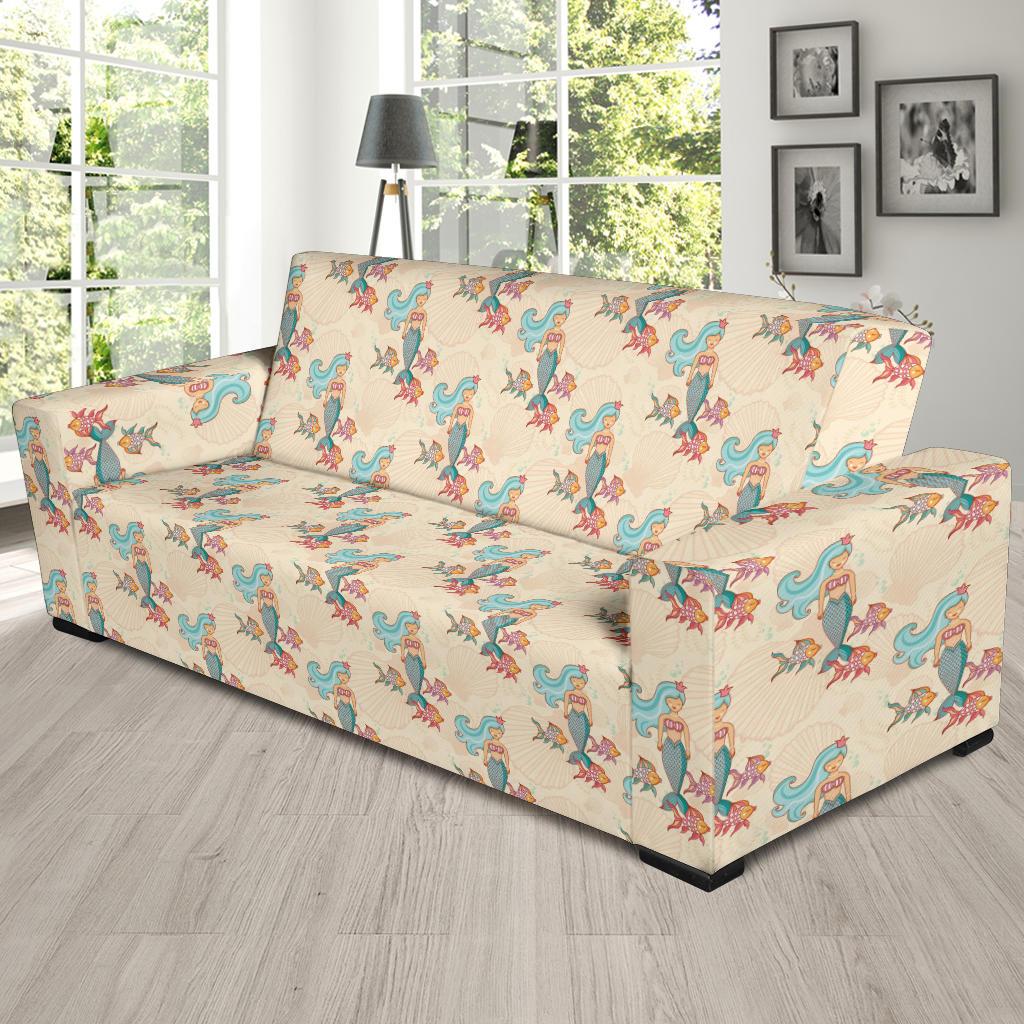 Mermaid Girl With Fish Design Print Sofa Slipcover-JTAMIGO.COM