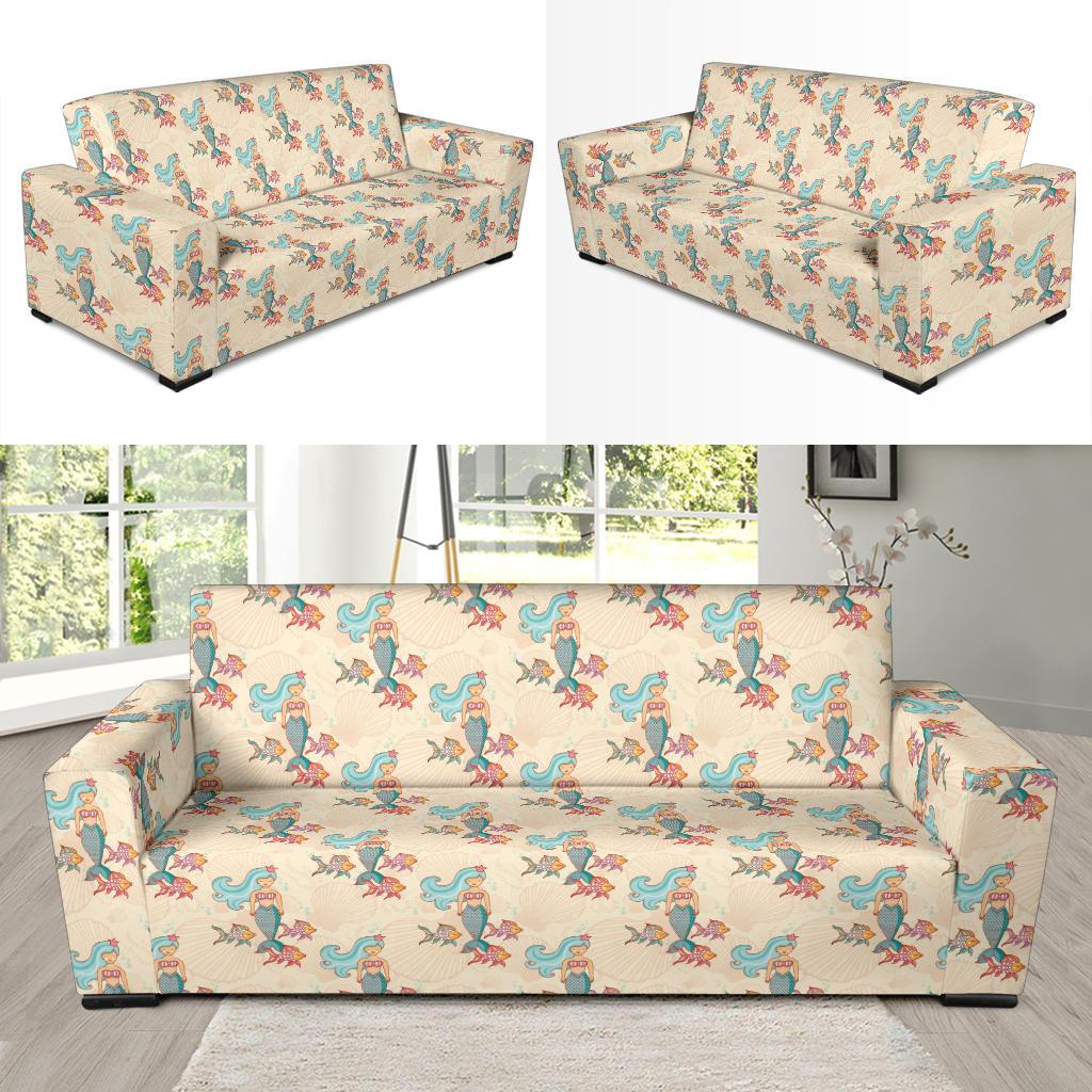 Mermaid Girl With Fish Design Print Sofa Slipcover-JTAMIGO.COM