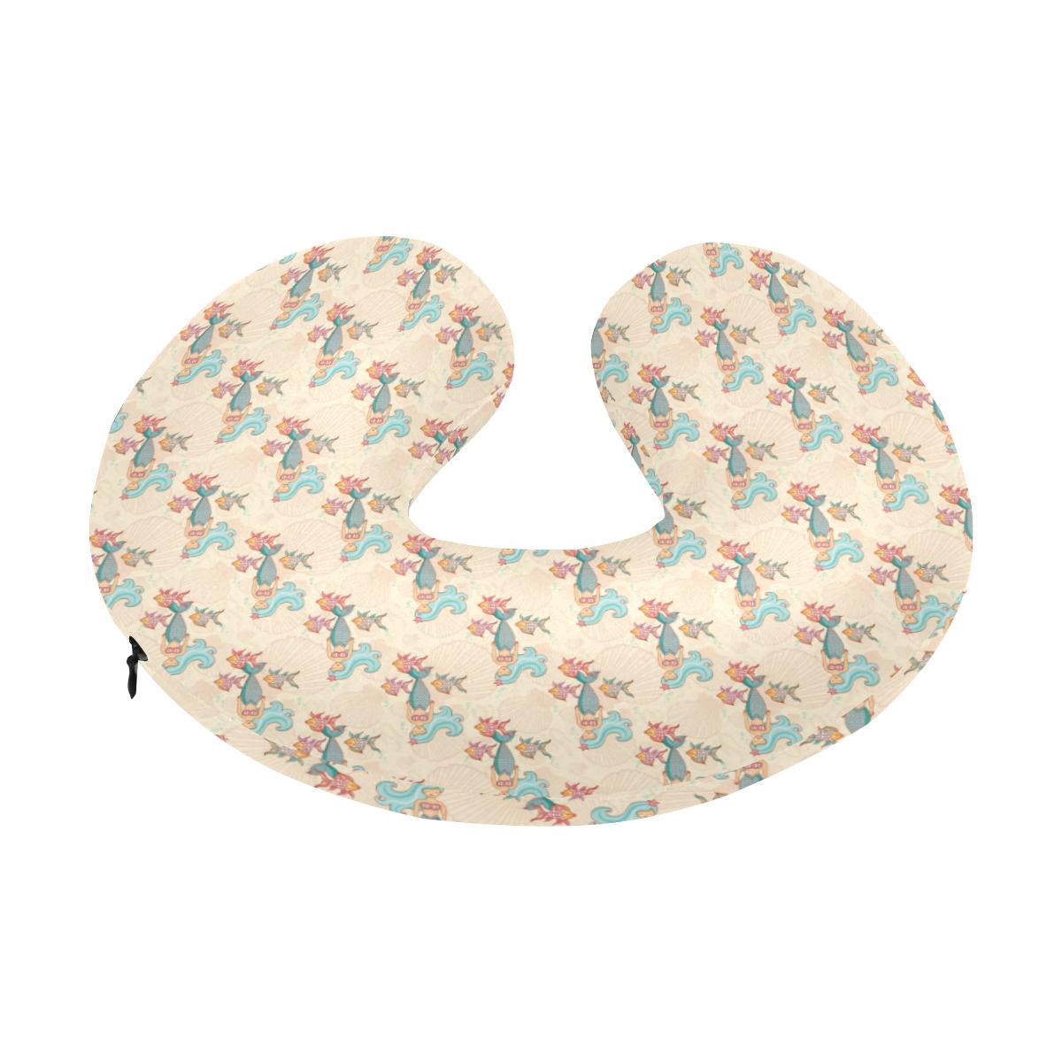 Mermaid Girl With Fish Design Print U-Shaped Travel Neck Pillow-JTAMIGO.COM