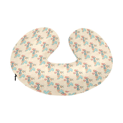 Mermaid Girl With Fish Design Print U-Shaped Travel Neck Pillow-JTAMIGO.COM