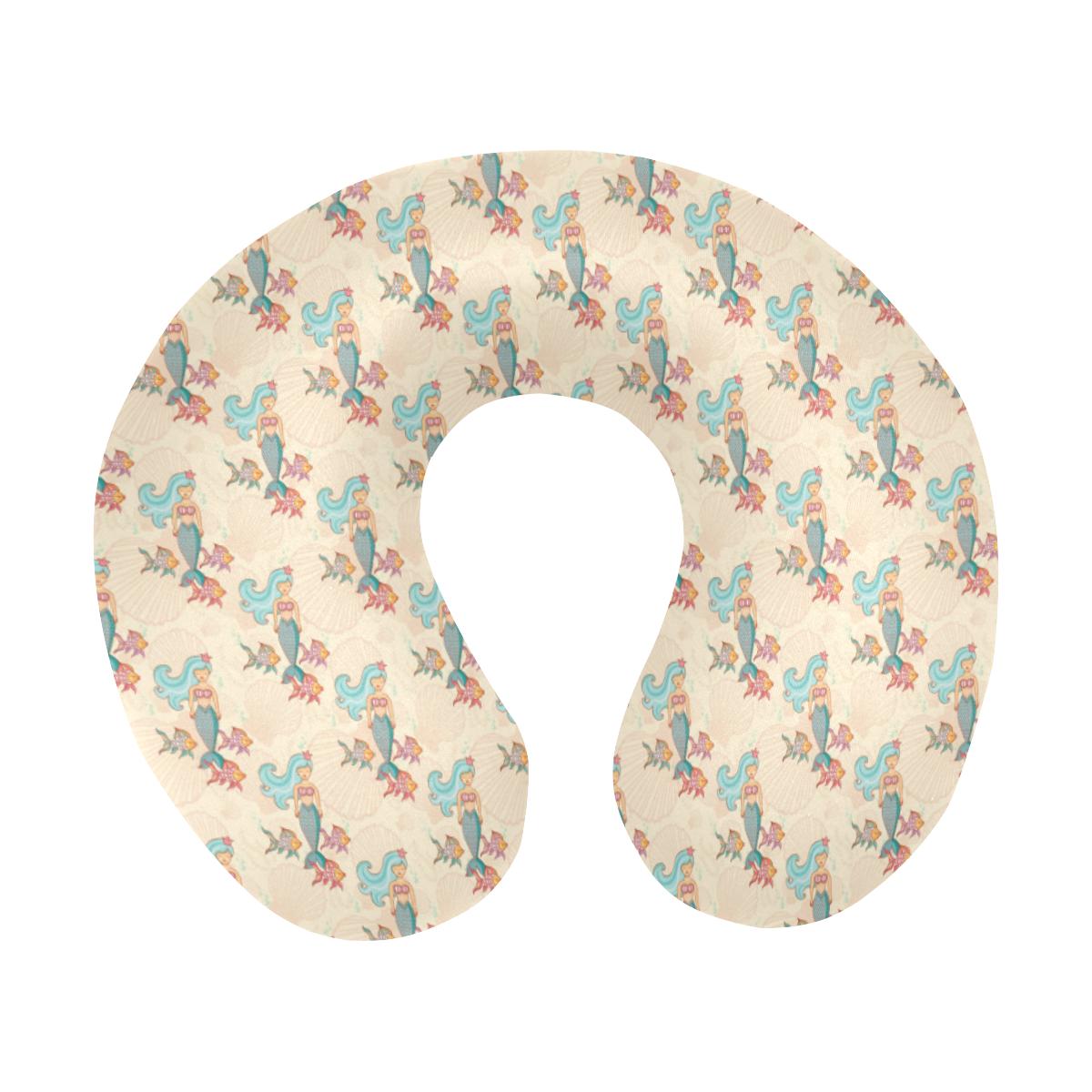 Mermaid Girl With Fish Design Print U-Shaped Travel Neck Pillow-JTAMIGO.COM